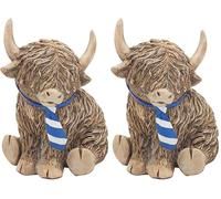 Lesser & Pavey Happy Highland, Highland Cow Tie Figurines Statues For Home Decor | Ideal Ornaments Friendship Gifts For Women & Men | Lovely Table Centerpiece & Living Room Accessories (Pack of 2)
