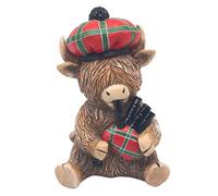 Lesser & Pavey Highland Cow Piper Ornament l LP75452, Brown | Bagpipe Design, Rustic Country Style, Decorative Shelf Accent, Ideal for Home and Office Decor, Unique Gift Idea