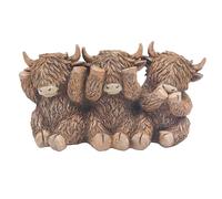 Lesser & Pavey Highland Cow Trio By Happy Highland Cow | Set of 3 Playful Highland Cow Figurines | Quirky Resin Scottish Cow Decor | Fun Farmhouse or Rustic Home Accent for Display Shelves