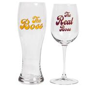Lesser & Pavey His N Hers Boss Real Boss Glass Set 2 | Beer and Wine Glasses for Red Wine White Wine & Cocktails | Drinking Glasses for Home Party Water Glass Use | Wine Glasse Set of 2
