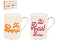 Lesser & Pavey His N Hers Boss & Real Boss Mugs Set 2 275ml for Coffee, Tea and Hot Drinks | Reusable Fine China Tea & Coffee Mugs for Daily Use | Special Occation & Birthday Gifts for Women & Men
