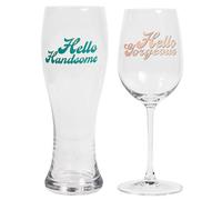 Lesser & Pavey His N Hers Handsome Gorgeous Glass Set 2 | Beer and Wine Glasses for Red Wine White Wine & Cocktails | Drinking Glasses for Home Party Water Glass Use | Wine Glasses Set of 2
