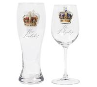 Lesser & Pavey His N Hers Lordship Ladyship Glass Set 2 | Beer and Wine Glasses for Red Wine White Wine & Cocktails | Drinking Glasses Gift Set | Wine Glasses Set of 2