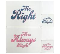 Lesser & Pavey His N Hers Mr & Mrs Right Coaster and Placemats Set of 2