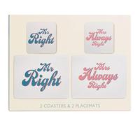 Lesser & Pavey His N Hers Mr & Mrs Right Coaster X 2 And Placemats X 2 Set For Kitchen & Home | Durable Table Mats and Coasters For Daily Use | Decorative Table Accessories Gifts for Women & Men