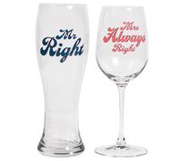 Lesser & Pavey His N Hers Mr & Mrs Right Glass Set 2 | Beer and Wine Glasses Gift Set for Red Wine White Wine & Cocktail Drinks | Drinking Glasses for Home Party Water Glass Use