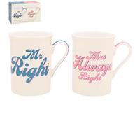 Lesser & Pavey His N Hers Mr Right&Mrs Always Right Mugs Set of 2 275ml for Coffee, Tea and Hot Drinks | Fine China Coffee Mugs for Daily Use | Practical Drinkware Gifts for Women & Men