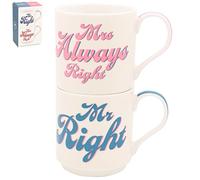 Lesser & Pavey His N Hers Mr Right&Mrs Always Right Stacking Mugs Set of 2 275ml for Coffee, Tea and Hot Drinks | Fine China Coffee Mugs for Daily Use | Practical Drinkware Gifts for Women & Men