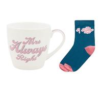 Lesser & Pavey His N Hers Mrs Always Right Mug & Sock Gift Set 480ml for Coffee, Tea and Hot Drinks | Fine China Coffee Mugs for Daily Use | Practical Drinkware Gifts for Women & Men