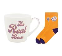 Lesser & Pavey His N Hers The Real Boss Mug & Sock Gift Set 480ml for Coffee, Tea and Hot Drinks | Fine China Coffee Mugs for Daily Use | Practical Drinkware Gifts for Women & Men