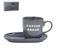 Lesser & Pavey Just Saying Mugs & Gifts Coffee Break Snack Set Blue/Grey | Bone China Mug & Snack Plate Set | Large Coffee Mug for Tea, Cappuccino & Espresso | Gift Set for Home, Office