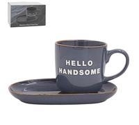 Lesser & Pavey Just Saying Mugs & Gifts Hello Handsome Snack Set - Blue | Ceramic Mug & Snack Plate Gift Set | Large Coffee Mug & Plate for Tea, Coffee, Snacks | Bone China Style Kitchen Gift Set