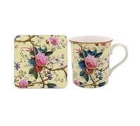 B&Q Mug & Coaster Kilburn – Premium Ceramic, Cream Floral Vintage Morris Design for Home or Work