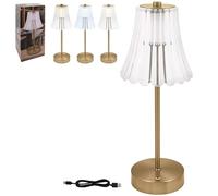 Lesser & Pavey Led Touch Lamp Gold For Living Room & Bedroom | Rechargeable Bedside Table Lamp For Night Light | Stylish Desk Lamp For Reading & Study | Ideal LED Lighting For Camping