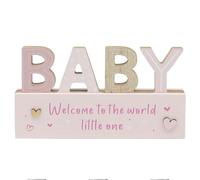 Lesser & Pavey Love & Affection Baby Standing Wooden Plaque Pink For Home Decor & Gift | Wooden and Acrylic Plaques For Home and Office | Ideal Signs & Plaque Birthday Gifts For Women & Men