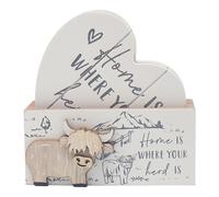 Lesser & Pavey Love & Affection Highland Cow Wooden Coasters For Office Home & Kitchen | Lovely Coaster Set For Decorative Home Accessories Drinks Coasters For Tea & Coffee