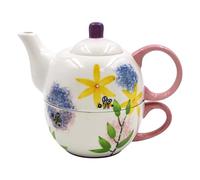 Lesser & Pavey Lynsey Johnstone Alliums & Bees Tea for One | Lovely Design Tea Pot & Cup Set | Ceramic Tea Pot Gift Set | Beautiful Printed Tea Pot for Home & Office