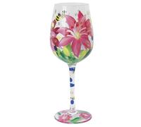 Lesser & Pavey Lynsey Johnstone Lilies Wine Glass | Hand Printed and Ml Glass for Red & White Wine | Stylish Gift for Women & Mums | Elegant Drinking Glass for Home Bars, Parties, Dining