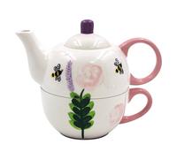 Lesser & Pavey Lynsey Johnstone Roses & Bees Tea for One | Ceramic Teapot and Cup Set | Beautiful Gift for Home Use | Stylish Printed Teapot for Tea Lovers
