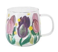 Lesser & Pavey Lynsey Johnstone Tulips Cup for Hot Drinks | Travel Mug for Coffee Tea or Hot Chocolate | Hand Printed and Ml Glass Coffee Mugs | Thermal Cup for Home, Office, or Travel
