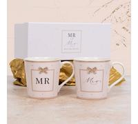 Lesser & PAVEY Mr & Mrs Mugs Set of 2 Madelaine by Hearts Design, Tea and Coffee Mugs for Hot Drinks | Fine China Printed Mugs for Kitchen & Home | Reusable Ceramic Cups for Every Occasion