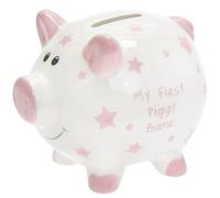 Lesser & Pavey My First Piggy Bank Pink For Savings | Lovely Money Box For Money Saving Challenge | Money Tin or Money Saving Box For Adults | Ideal Money Safe & Piggy Bank For Kids