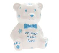 L & P Home & Gifts MY First Teddy Bank Blue, Ceramic, White, One Size