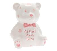 L & P Home & Gifts MY First Teddy Bank, Ceramic, White, Pink, 12x8x10 Centimeter