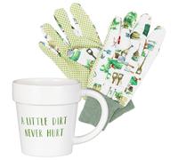 Lesser & Pavey Plant Pot Mug & Gloves Gift Set for Her - A Little Dirt Never Hurt Lesser & Pavey Multicolor