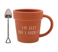 Lesser & Pavey Plant Pot Mug & Shovel Tea Spoon Gift Set - I'm Sexy in Terracotta | Size: 250ml Lesser & Pavey Terracotta 250ml