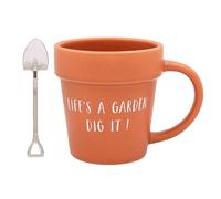 Lesser & Pavey Plant Pot Mug & Shovel Tea Spoon Gift Set - Life's A Garden in Terracotta | Size: 250ml Lesser & Pavey Terracotta 250ml