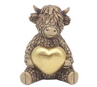 Lesser & Pavey Polyresin Hughie Highland Cow Gold Heart for Gift