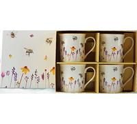Lesser & Pavey Pretty Water Colour Busy Bees Design Fine China Mugs (Set of 4) 220 ml, Rose