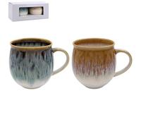 Lesser & Pavey Reactive Glaze Mugs for Tea and Coffee | Large Ceramic Earthenware Mug 400ml for Kitchen | Premium Designs Reactive Glaze S2 Mugs 2 ASST Stoneware Mug Set of 2 - Elements