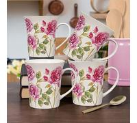 Lesser & Pavey Rose Garden Ceramic Set of 4 Coffee Tea Mugs Floral Design Vintage Pink Flowers