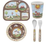 Lesser & Pavey Rpet Eating Farm Set for Eating & Kitchen | All-in-One Plates and Bowls Set with Spoon & Fork | Printed Dinner Set for Home | BPA Free Healthy Material Eating Set for Kids & Adults