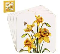 Lesser & Pavey Sarah Boddy Bee-Tanical Daffodil Coaster Set of 4 | Stylish Marble & Cork Coasters for Home & Car | Cute & Modern Coasters for Coffee Table, Cups & More