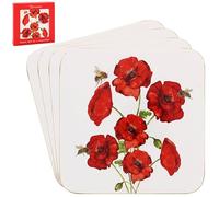 Lesser & Pavey Sarah Boddy Bee-Tanical Poppy Coasters Set of 4 For Office Home & Kitchen | Lovely Coaster Set For Decorative Home Accessories Drinks Coasters For Tea & Coffee