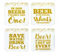 Lesser & Pavey Set of 4 Beer Quote Novelty Drink Coasters in White | Size: 4 Pack Lesser & Pavey White 4 Pack