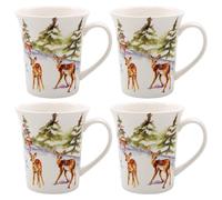 Lesser & Pavey Set of 4 Ceramic Mug Set - Winter Robin or Deer Forest Design (Forest Family)