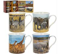 Lesser & Pavey Set of 4 Fine China Savannah Animals Art Design Drinking Cup Coffee Tea Mugs
