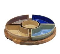 Lesser & Pavey Snack Dishes & Wood Trays for Food Serving | Wood Snacks Serving Platter with Bowls | Colourful Designers Round and Square Food Serving Tray Set of 5 - Elements