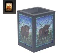 Lesser & Pavey Stained Glass Highland Cow Aroma Lamp 3 Pin Plug | Highland Cow design, electric operation, ambient illumination, fragrance oil compatible, 3 pin plug