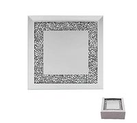 Lesser & Pavey The Leonardo Collection Mirrored Silver Glass Coasters With Multicrystal Border - Set Of 4 Glass Coasters