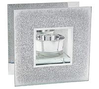 Lesser & Pavey The Leonardo Collection Square Silver Glitter Single Tealight Holder - Glass With Glitter Detailing