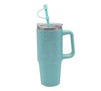 Lesser & Pavey Thirsteez Teal Diamante Drinks Cup for Hot Or Cold Drinks | Large Thermal Travel Mug with Lid & Straw for Office, Gym, Home Or Travel | Insulated Tumbler Coffee Cups for Daily Use