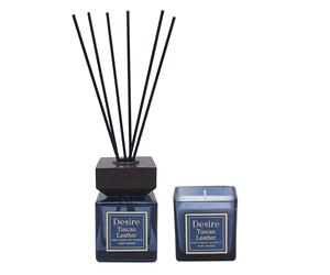 Lesser & Pavey Tuscan Leather 100g Candle and 100ml Reed Diffuser Gift Set Desire Aroma Diffusers for Home | Stylish Reed Diffusers for Air Freshener | Ideal Reed Diffuser Gift for Women & Men