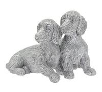 Lesser & Pavey Twin Dachshund Silver Glitter British Designed Ornament | Home Decor Animal Ornaments For All Homes or Offices | Decorative Home Accessories For All Types of Homes