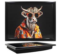 Lesser & Pavey Urban Art Highland Cow Laptray For Food Serving & Breakfast | Comfortable Lap Trays With Bean Bag Cushion For Home & Daily Use | Durable Lap Trays For Eating On Lap For Adults