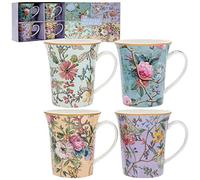 B&Q Mugs William Kilburn - Ceramic Floral Design - Set of 4 in Gift Box